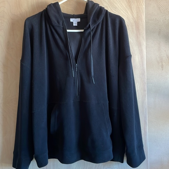 J JILL Hoodie Black Microfleece 1/2 Zip Pullover Women’s Size L - Picture 1 of 9